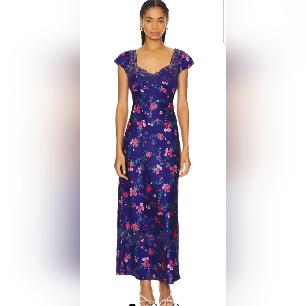 FREE PEOPLE Butterfly Babe Midi Dress in Navy Combo LARGE